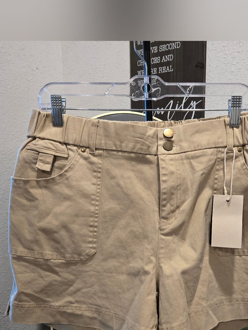 Women's Tan Cargo Pocket Shorts with Double-Button Waist